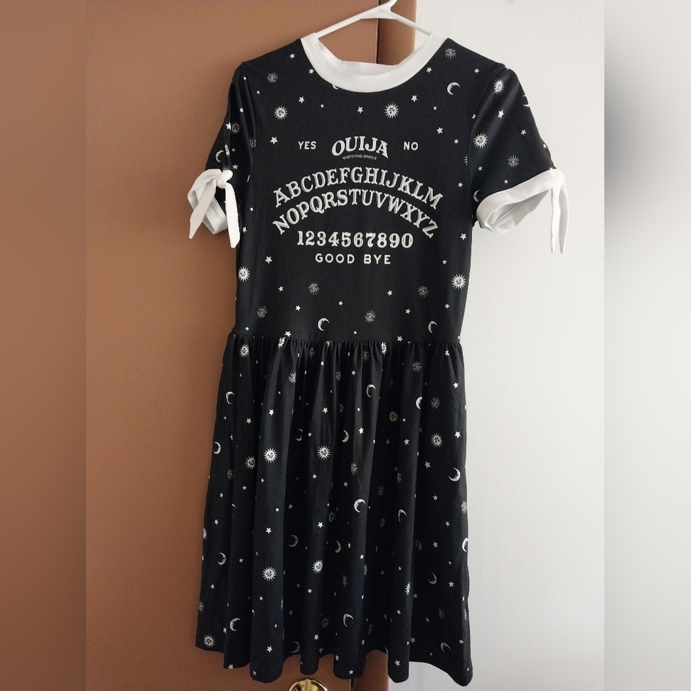 Unique Vintage Goth black & white Ouija print Halloween dress